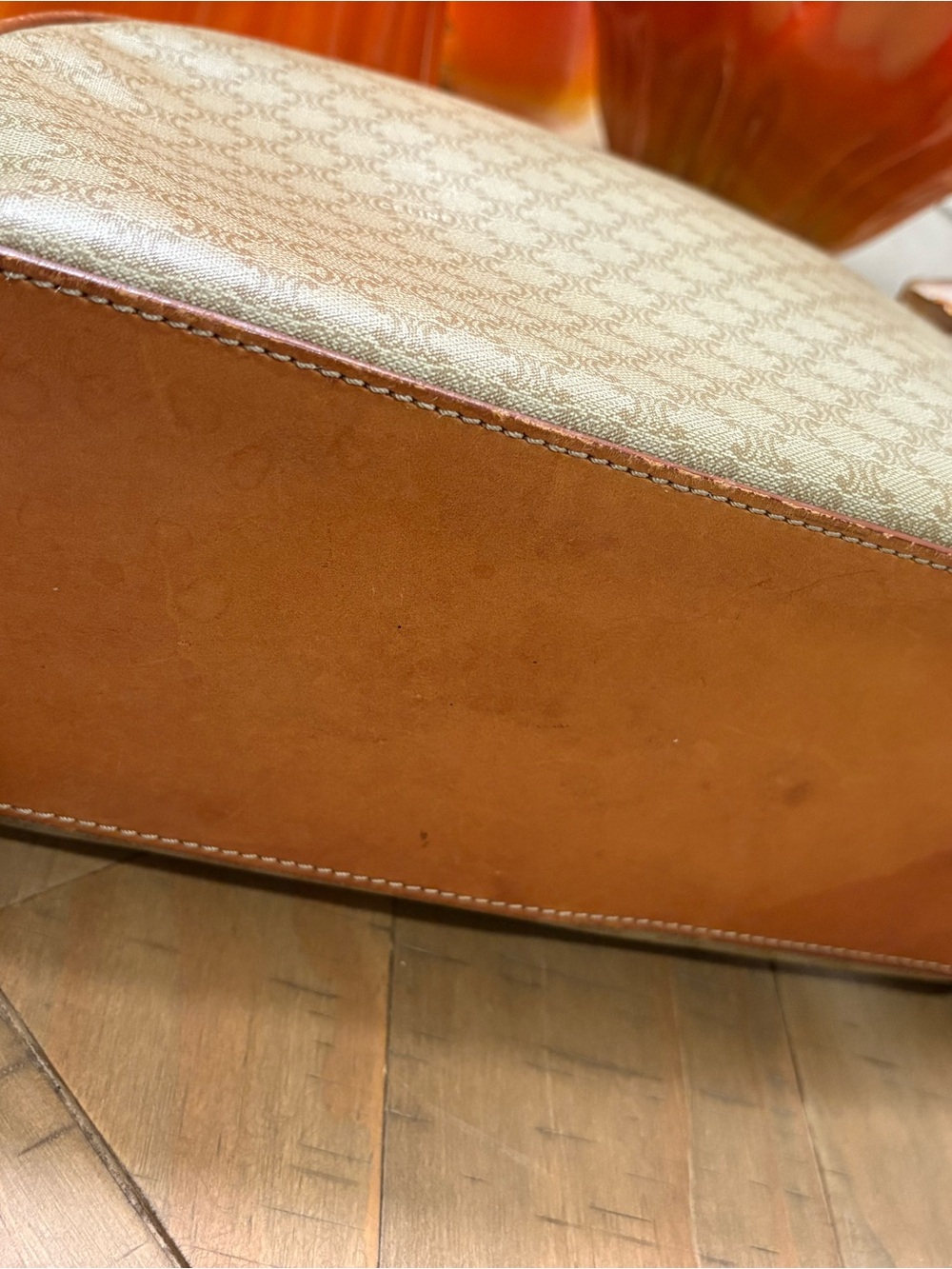 Celine Beige Monogram Dome Satchel with Tan Leather Trim - Picture 9 of 11